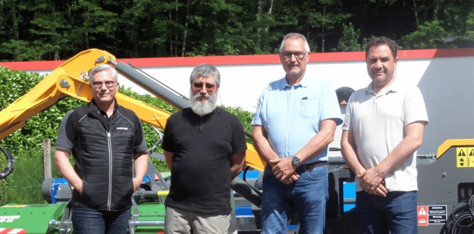 Les quatre présidents du Cluster Machinisme (de gauche à droite) : Patrick Lezer (2013-2016), Laurent Lajus (2016-2019), Joël Gorostidi (2019-2023) et Denis Vicentini (depuis 2023).